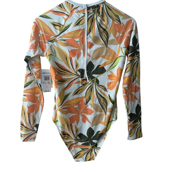 Roxy Long Sleeve UV Tropical Floral Print Bodysuit One Piece Swim Surf Rashguard - Picture 11 of 12